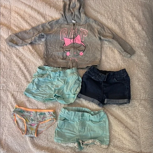GAP Kids Gray Hoodie with Blue and Denim Shorts Set - Picture 1 of 4